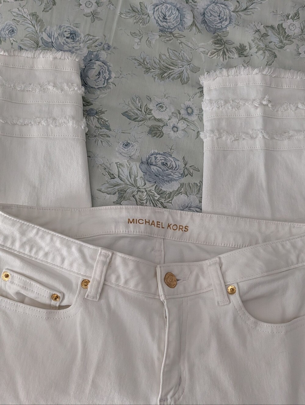 Michael Kors White Jeans with Gold Hardware